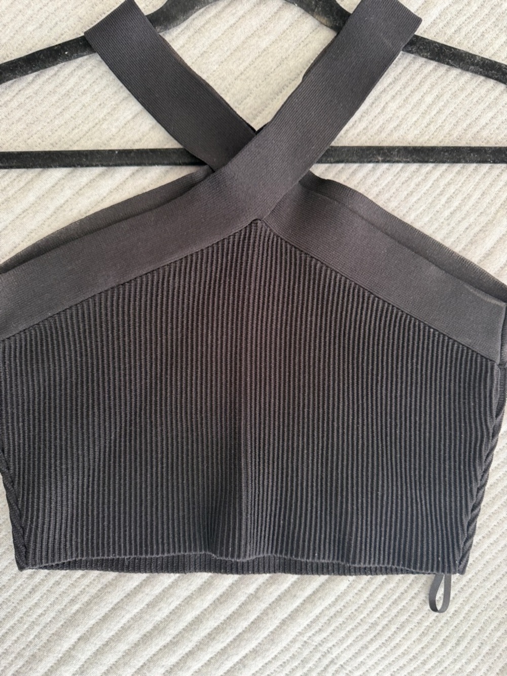 Aritzia Black Ribbed Cross-Back Crop Top